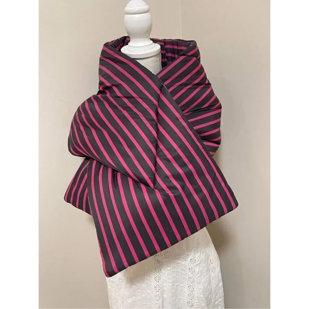 New Anthropologie Striped Puffer Scarf Size One Size - Picture 4 of 8